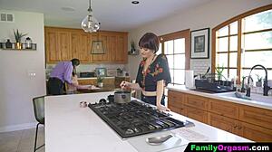 Familyorgasm: Old Man Fucks Daring Step Daughter And Wife While She Cooks Spaghetti