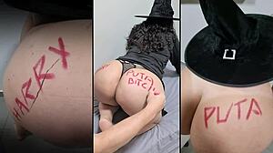 Happy halloween with a cute bbw latina milf in panties teasing her big ass.