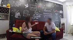 hot wife thay ksada lets delivery man suck her on sofa