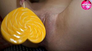 Fantastic girl with big ass quickly rides huge rubber cock - amateur video