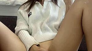 Ellie Leen Fingering Her Wet Shaved Pussy in Front of Mirror