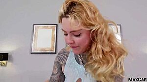 Crazy white girl with blue eyes and tattoos deeply throats and fucks passionately.