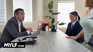 in the principal's office, the milf trains her stepdaughters with humiliation, spanking, and big cocks