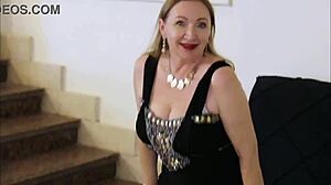 Busty Gilf Mariaold Strip-Dancing in Stockings with Sophistication and Grace