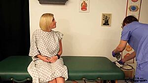 kyla undergoes her massage assessment in a parody setting