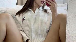 Ellie Leen Fingering Her Wet Shaved Pussy in Front of Mirror