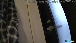 Redhead cutie pie's hands covered in cum in public