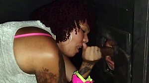 Cuckold watches slut in gloryhole booth action