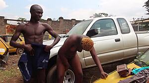 The mechanic and client have sex in the garage