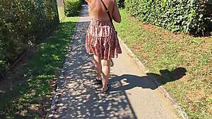 pussy flash - my exhibitionist wife walks naked in spain streets where many pass - caught