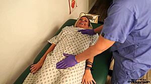 kyla undergoes her massage assessment in a parody setting