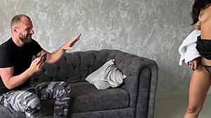 Skinny Latina teen's first rimjob and sex with photographer backstage