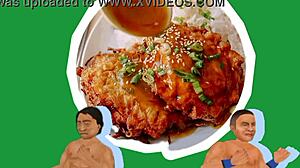 Young Asian Chinese Wrestler In Hood Eats Food With Nico Moron