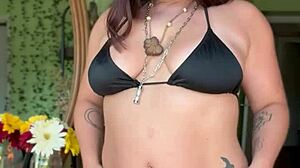 curvy pawg paisley flowers teases in black bikini