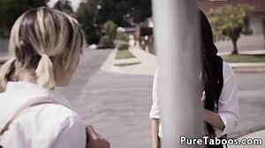 Teens Share Cock in Kinky Threeway Riding