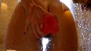 Girl Teases Her Appetizing Ass with Pink Dildo in Shower!