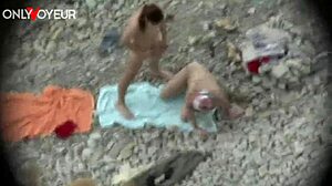 Beach voyeur round booty babe getting full mouth of cum