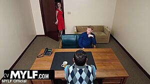 Stepmom bribes principal by fucking to save bratty stepson