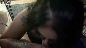 nice blowjob in lingerie with tattoo wife