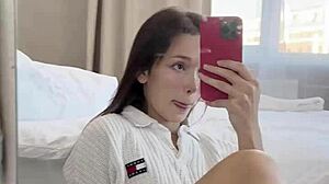 Ellie Leen Fingering Her Wet Shaved Pussy in Front of Mirror