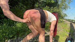 Submissive wife gets SPANKED and FISTED at public subway station