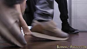 the inked goth's mouth gets jizzed in group scene