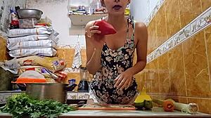 Latina Prostitute Eats Carrot Before Getting Fucked And Cum