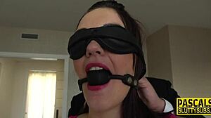 the bound sub, blindfolded, sucks and gets fucked