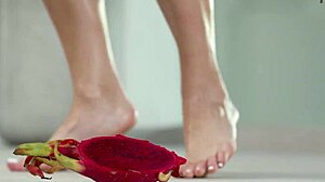 4k hot footfetish crushing fruits with bare feet and high heels