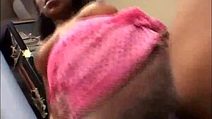 Chocolate Candy Cuntz volume 2 scene 6 features ebony bitch riding shaved pussy hard.