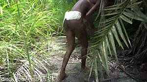 Skinny African Tribe Woman Working Outdoors