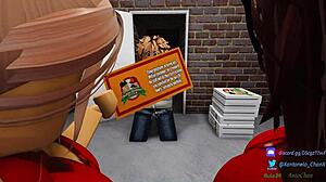 Two sexy pizza workers fuck the customer