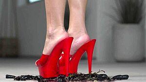 4k hot footfetish crushing fruits with bare feet and high heels