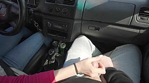 Public blowjob turn by turn during the car trip