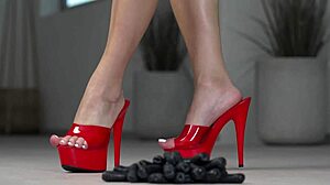 4k hot footfetish crushing fruits with bare feet and high heels