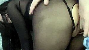 Dominating Friend in Pantyhose and Heels Boots by Stepping on Cock for Creampie