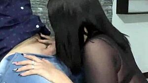 Dominating Friend in Pantyhose and Heels Boots by Stepping on Cock for Creampie