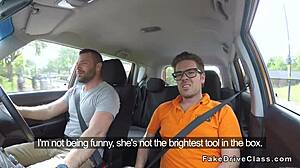 fake driving instructors friend bangs blonde in classroom