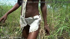 Skinny African Tribe Woman Working Outdoors