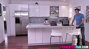 Step aunt catches him perving on her shaved pussy and pierced nipples