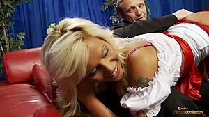 naughty hottie scarlett takes a thick dick in her shaved pussy and gets spanked