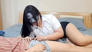 Thai babe gives intense blowjob to student.