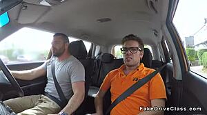 fake driving instructors friend bangs blonde in classroom