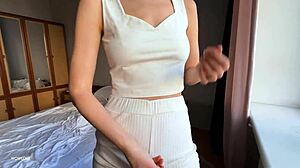 Step sis helps step bro cum quickly in her panties during morning yoga 😈