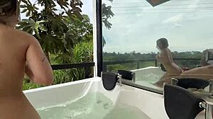 pov petite colombian girl gets fucked by big cock in public jacuzzi