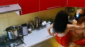 Couple films video with wife in stockings