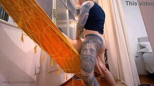 Latina couple fucks hard on in-laws' hammock!