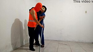 Dirty Nurse Flirts With Janitor And Gives Saliva Blowjob In Hospital