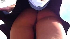 Hidden cam captures upskirt view of pantyless pussy