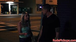 roughfucked babe getting banged by a dom stranger in public bondage